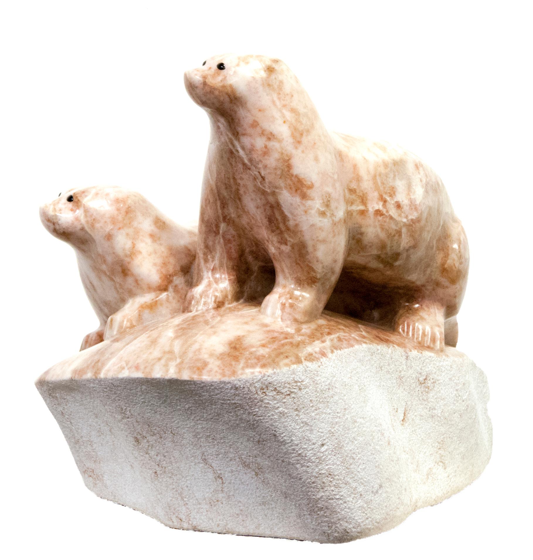 Original alabaster sculpture by David Riome  OTTERS For Sale 1