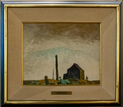 Original oil on board painting by Robert Genn titled  KWAKUITL HOMESTEAD c. 1960