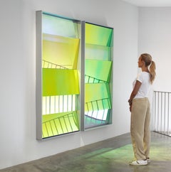Slider 1801, Wall Sculpture, Tempered glass and dichroic films, Contemporary