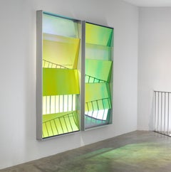 Slider 1801, Wall Sculpture, Tempered glass and dichroic films, Contemporary