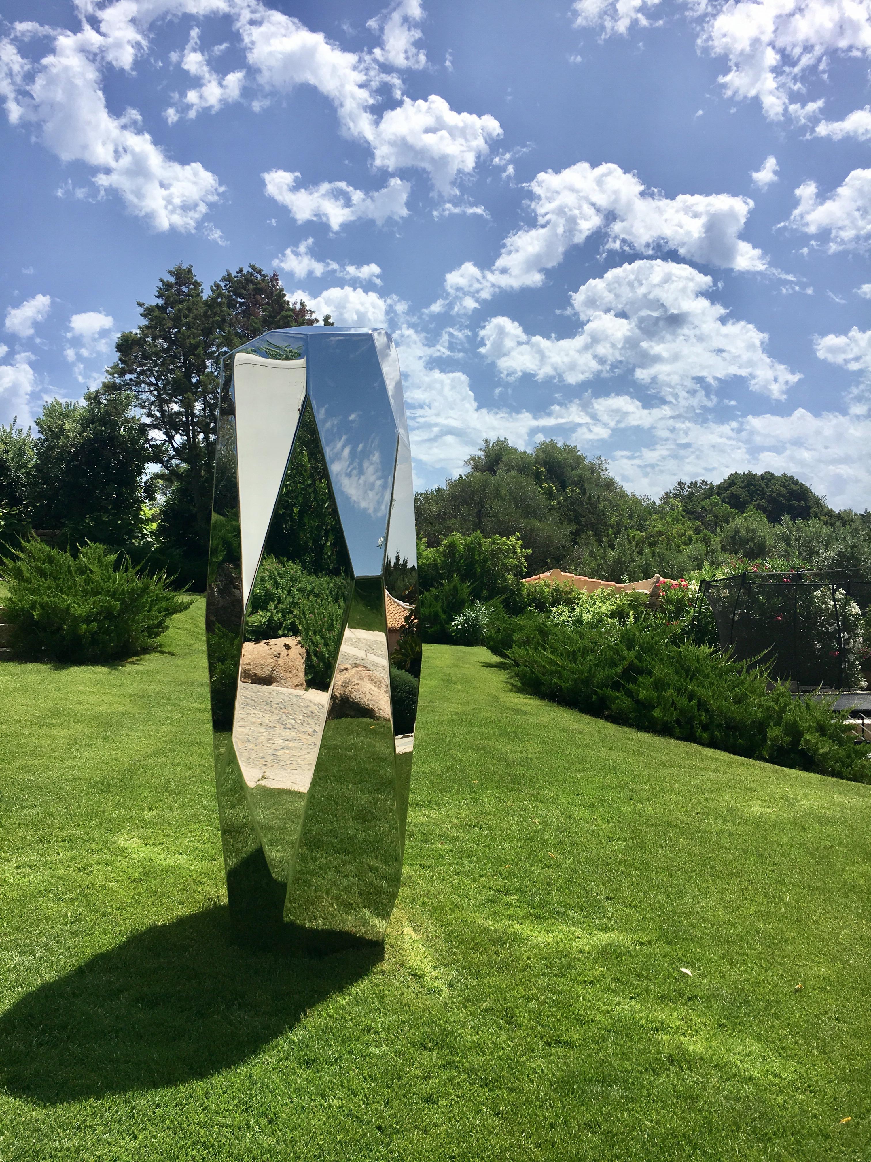 Arik Levy Abstract Sculpture - RockStone 198, Mirror Polished Stainless Steel, Outdoor sculpture