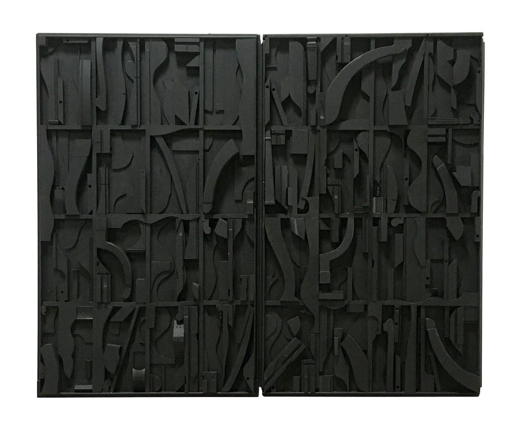 Tony Brown Abstract Sculpture - Nevelson-like , inspired, sculptural, three dimensional, black, geometric