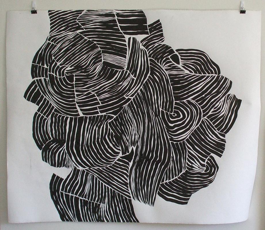 Ronald Rupert Santos Abstract Drawing - Monochromatic, geometric, linear, ink on paper
