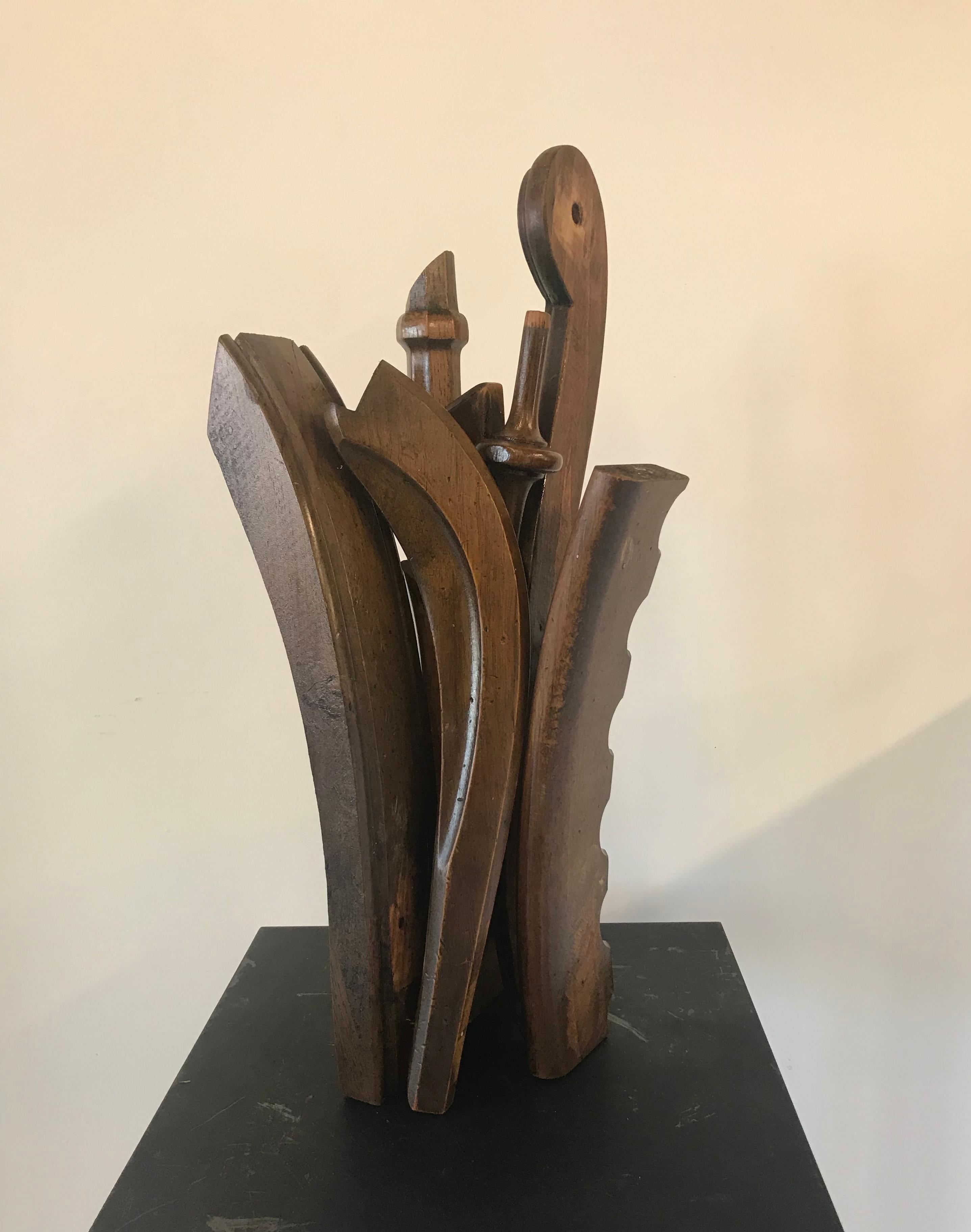 Tony Brown Abstract Sculpture - Wooden, Brown, Abstract, Sculpture, Found Objects