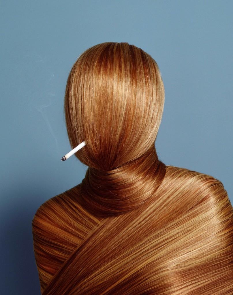 Hugh Kretschmer Figurative Photograph - Untitled, Smoking, Hair, Photograph, Color, Smoke, Figurative, Photography 