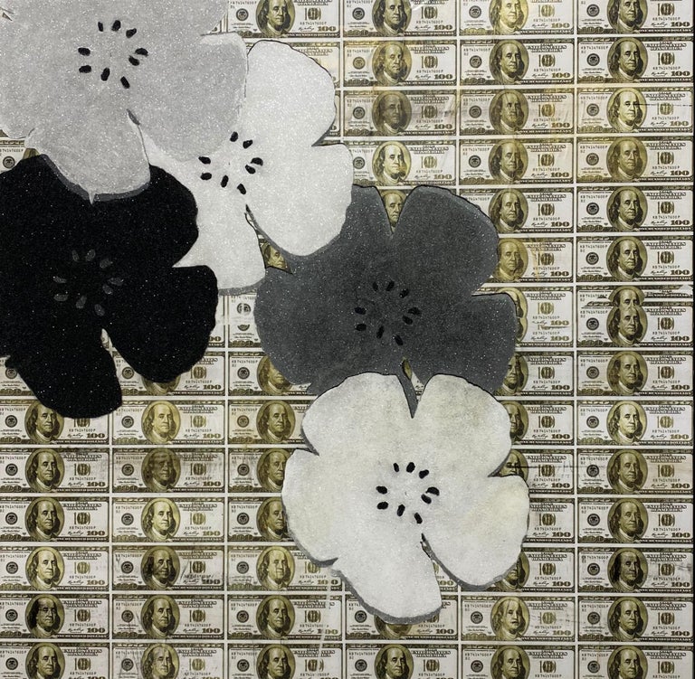The Pursuit of Happiness. Money. Flowers. 100 - Mixed Media Art by Burton Machen
