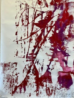 Untitled, Large, Abstract, Red, Watercolor, Glitter