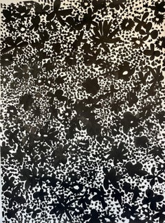 Large, Flowers, Sumi Ink, Black, White, Paper