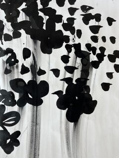 Large, Black, White, Floral, Sumi Ink, Paper, Brushstrokes