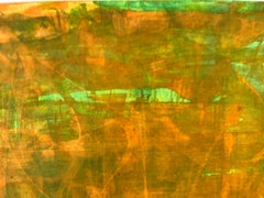 Small, Work on Paper, Neon Green, Orange, Abstract, Brushstrokes