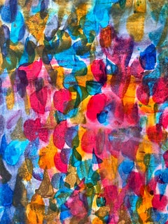 Large, Drawing, Color, Flowers, Yellow, Pink, Green, Blue, Orange, Watercolor