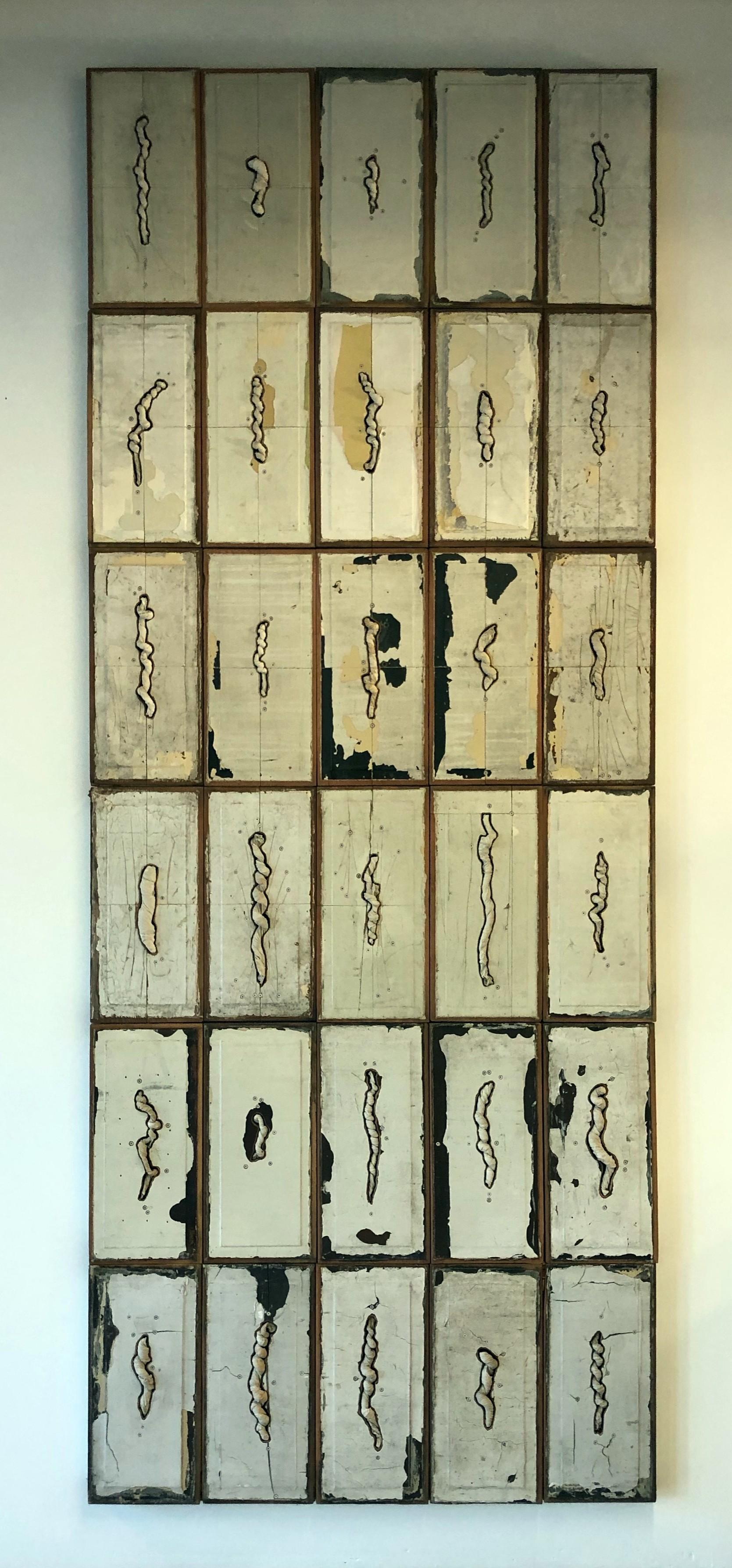 Tony Brown Abstract Sculpture - Untitled, Abstract, long, wood, tall, tan, gray, tangled