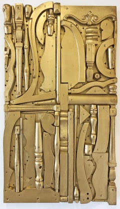 Untitled (Gold),  abstract, sculpture, flat wall piece, golden, short, geometric
