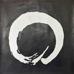 Monochromatic, circular, ink on paper drawing