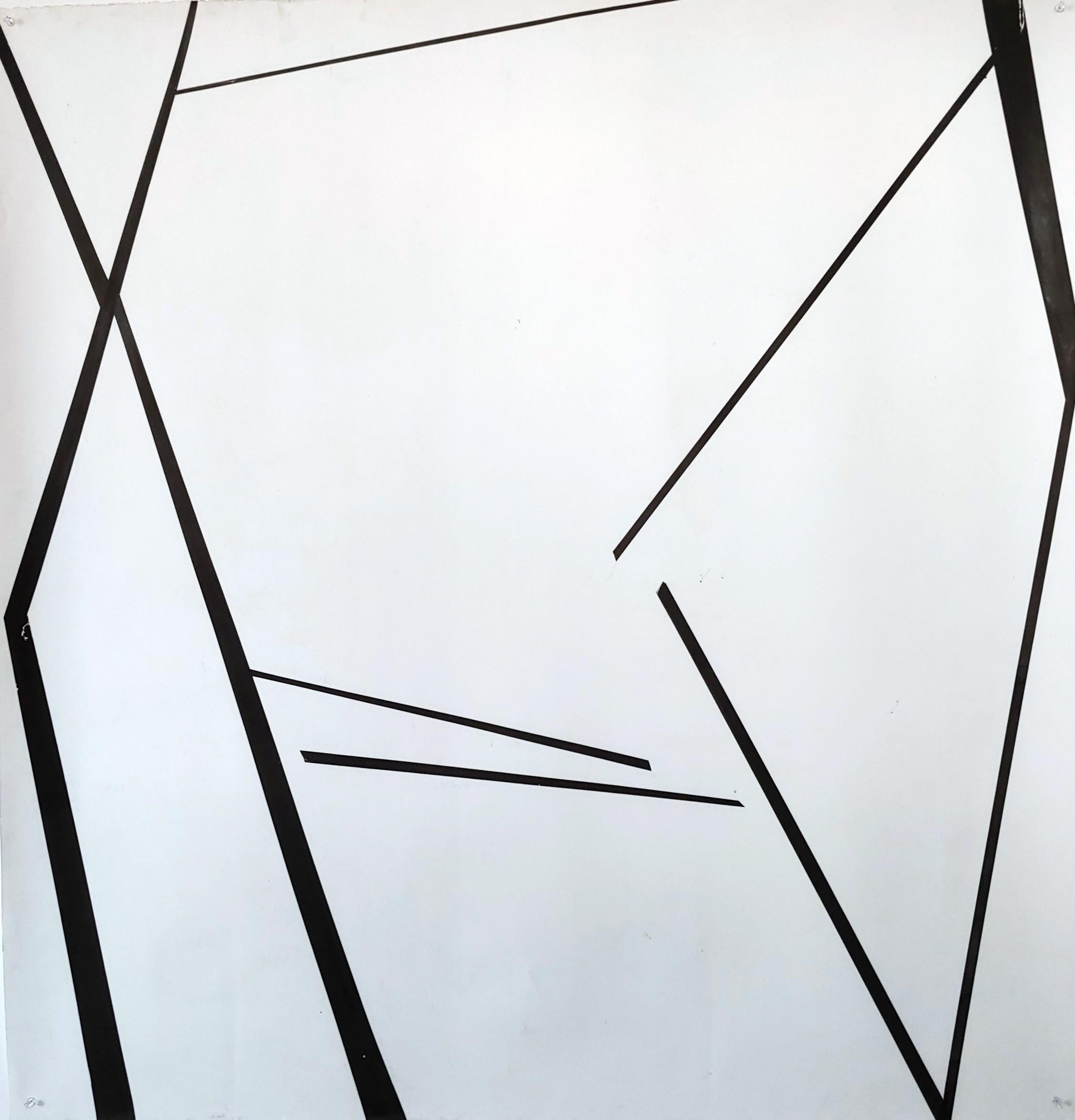 Ronald Rupert Santos Abstract Drawing - Geometric, linear, monochromatic, black and white, ink on paper drawing