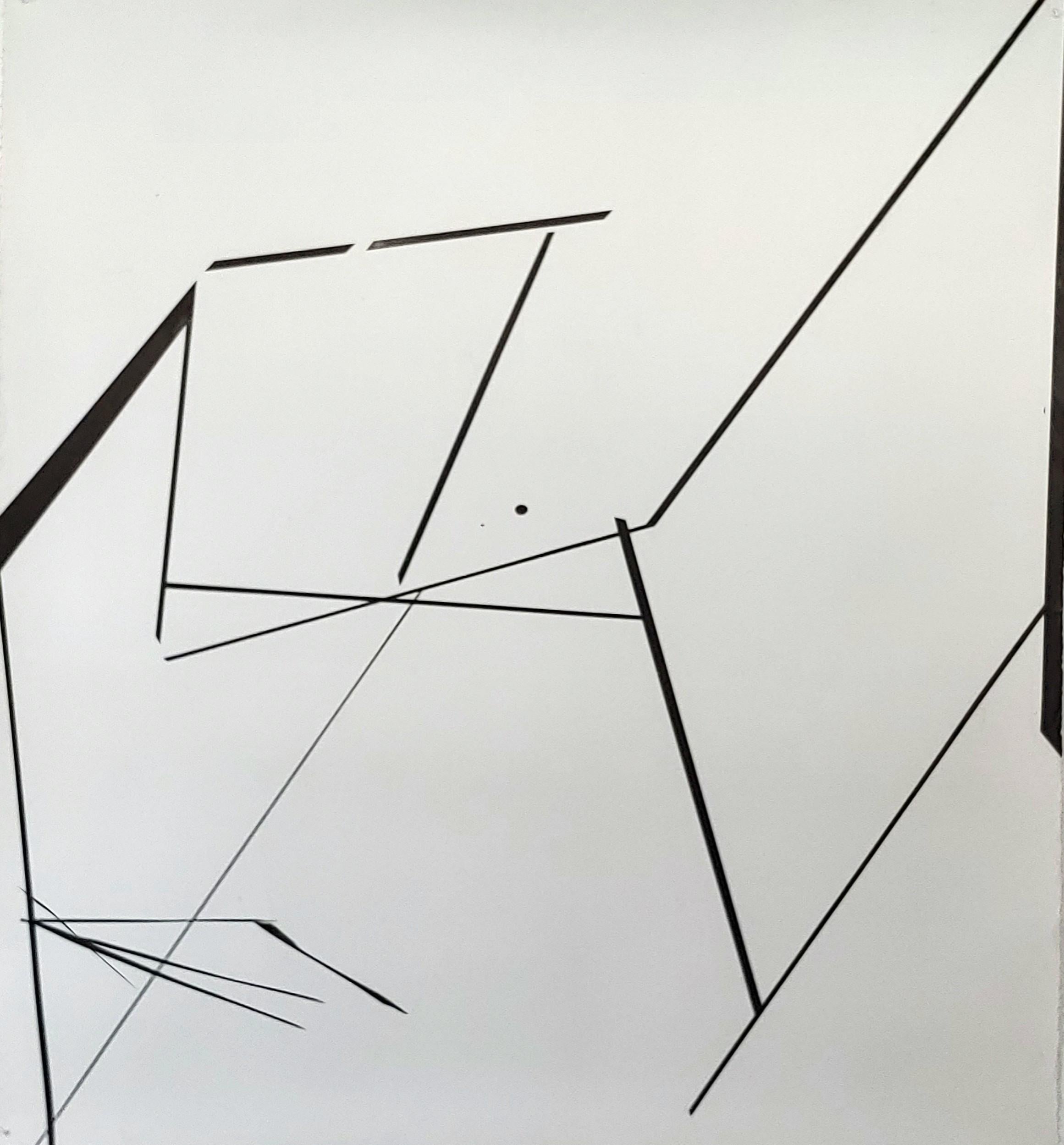 Ronald Rupert Santos Abstract Drawing – Geometrische, abstrakte, monochrome, schwarz-weiße, lineare, Tusche auf Papier Zeichnung