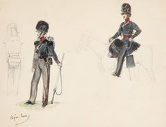 Eugène Lami (1800-1890)  Studies of a horseman and soldiers  Watercolor