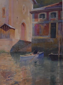 Paul Emile Lecomte (1877-1950)  Aquarelle - Un canapé à Venise