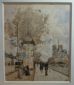 Jean Paul Lecomte (1842-1920) Paris:: Notre Dame et les quais:: Aquarell