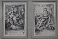 H F Gravelot (1699-1773)  Dos Alegorías, Fe y Vigilancia, Pluma y Tinta