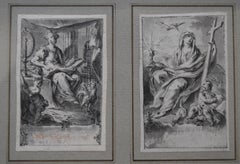 H F Gravelot (1699-1773)  Deux allégories, la foi et la veille, stylo et encre