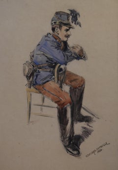 Edouard Detaille (1848-1912) A sitting Hussar, signed and dated 1884, Watercolor