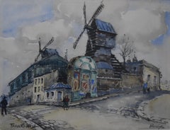 Frank-Will (1900-1950) Le Moulin de la Galette, Montmartre, Paris, Watercolor