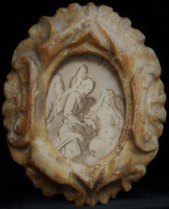Italian School 17th Century, St Teresa with an Angel,  Small framed drawing