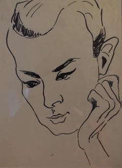 France 1930, Portrait of a young man, Ink drawing