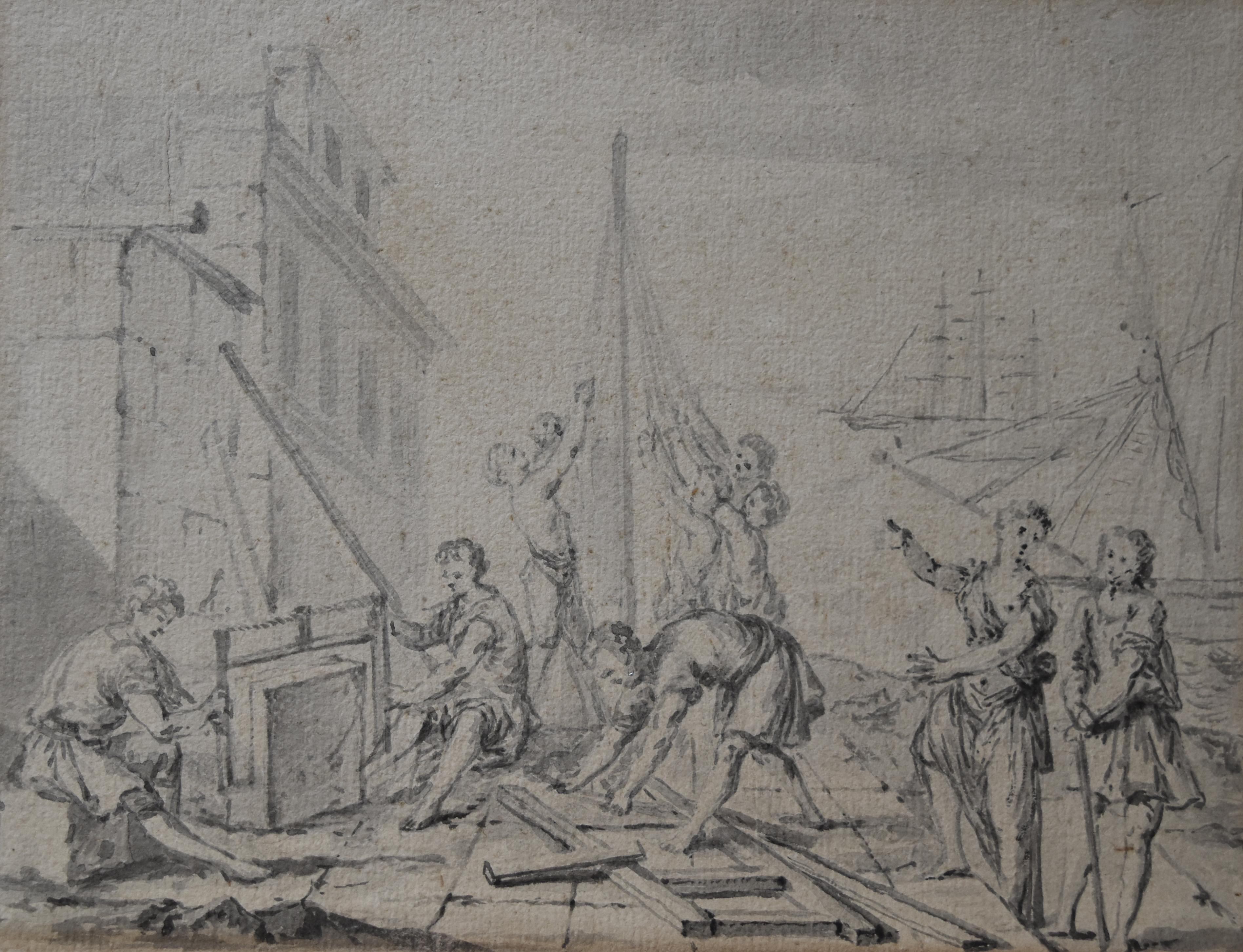 French School Of The 18th century, An Ancient Shipyard, Drawing