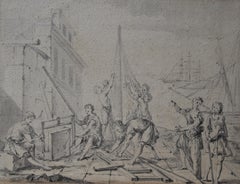 Französische Schule des 18. Jahrhunderts, Eine alte Schiffswerft, Zeichnung