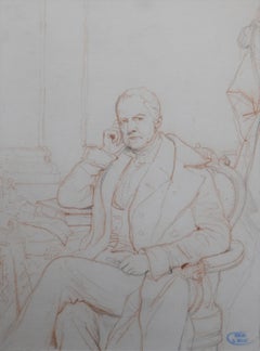 Antique Louis Gallait (1810-1887) Portrait of a Gentleman, red chalk on paper