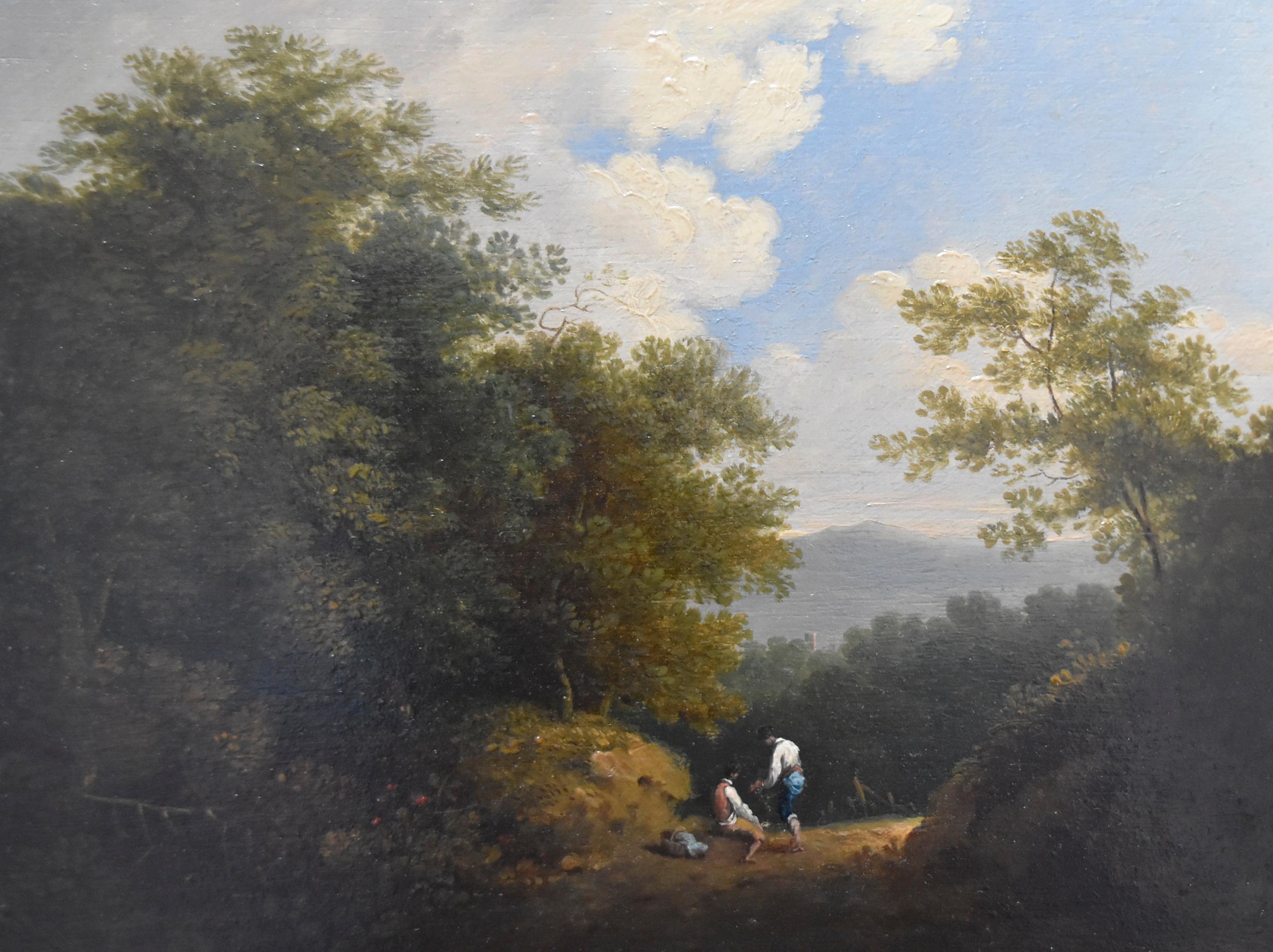 John Warwick Smith (1749-1831) Lanscape with two travellers, oil on panel 1