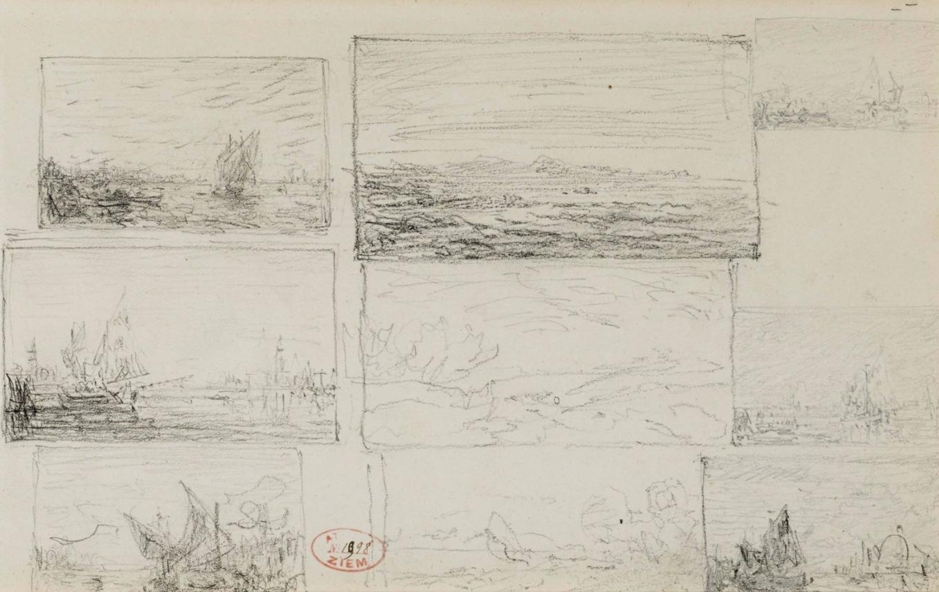 Études de paysages et de paysages marins de Flix Ziem (1821-1911), dessin original