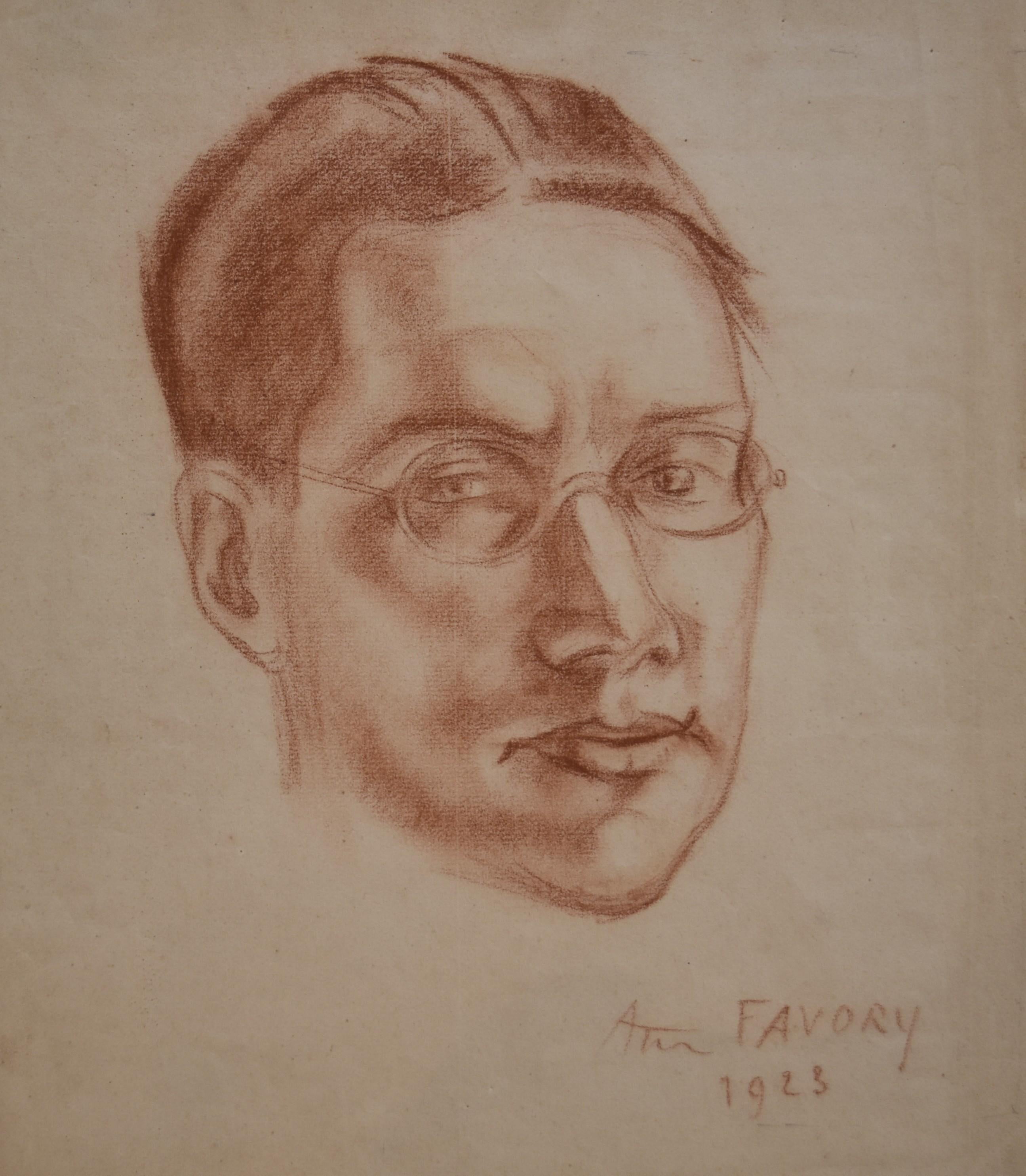 André Favory (1889-1937) Portrait of the poet Jacques Portail, 1923, red chalk 
