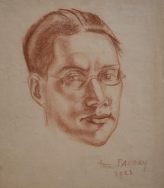 Antique André Favory (1889-1937) Portrait of the poet Jacques Portail, 1923, red chalk 