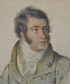 Antique France circa 1820, Portrait of a gentleman, black chalk and pastel drawing