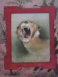 Casimir Brau-Simon, A roaring Cougar, 1895, watercolor