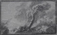 Antique France 18th Century, Pastorale (Arcadian Landscape), original drawing