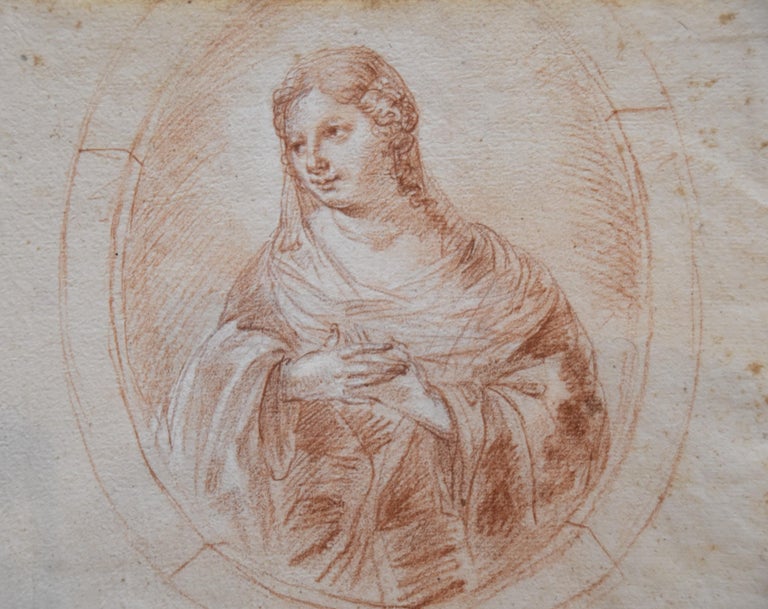 French (?) school circa 1770
Portrait of a Lady in a Tondo, 
red chalk on paper
20 x 29 cm
Numbered 25 on the upper left
Little holes in the bottom (intended for binding)

It has been suggested that this beautiful drawing could be compared to the