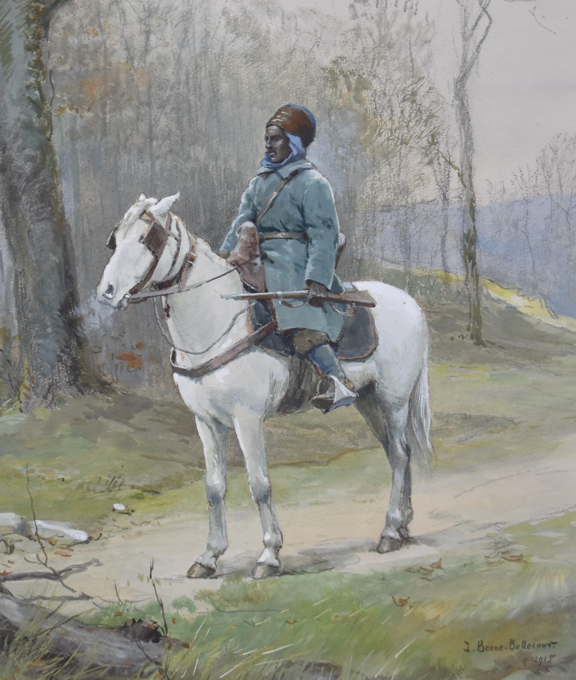 J.Jacques Berne-Bellecour (1874-1939), North African Horseman, 1915, watercolor - Academic Art by Jean-Jacques Berne-Bellecour