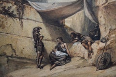 Escuela romántica, Mujer y niño con guardas, acuarela firmada y fechada en 1847