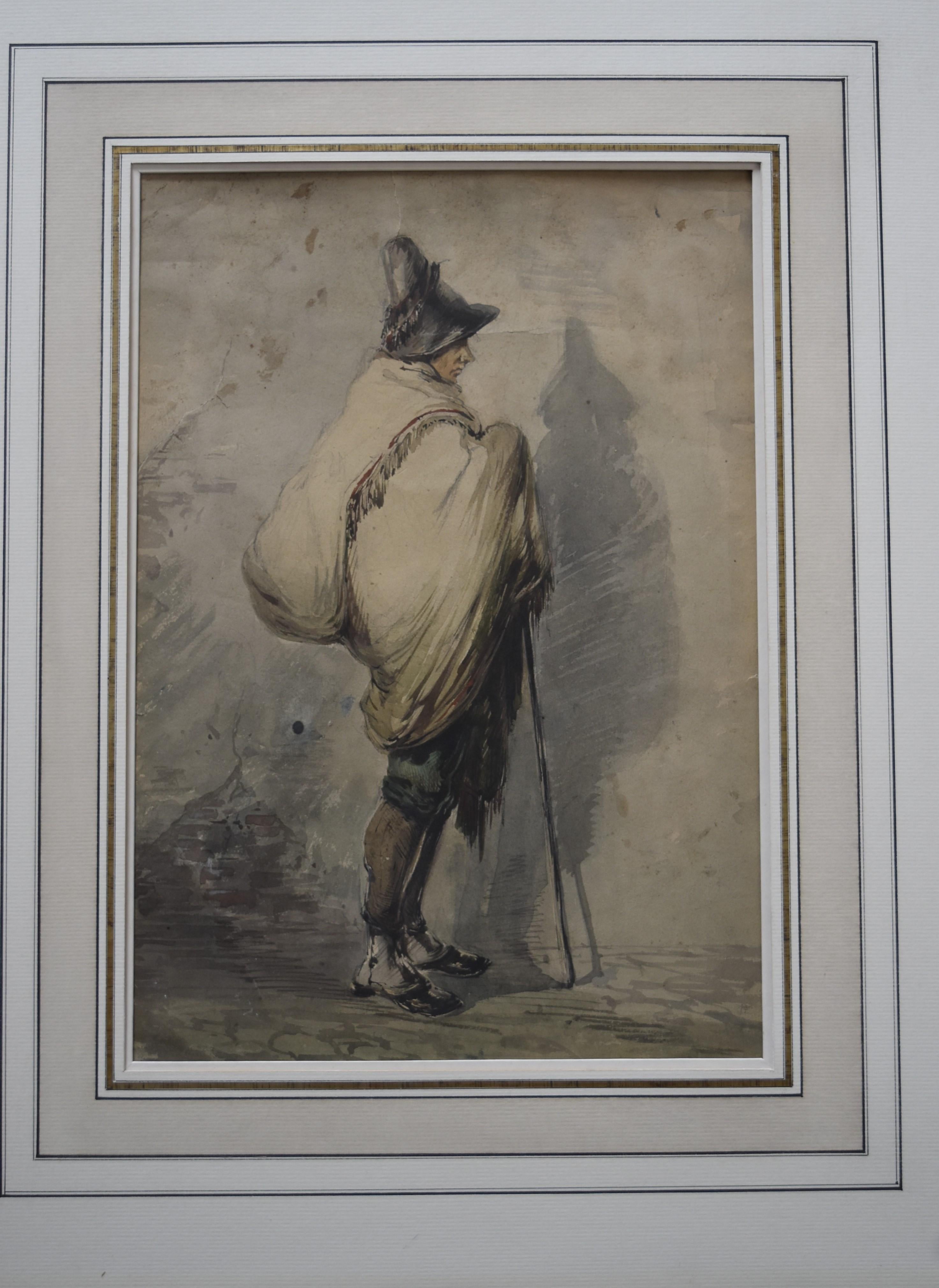 Paul Gavarni (1804-1866) A Vagabond Traveler Watercolor  1