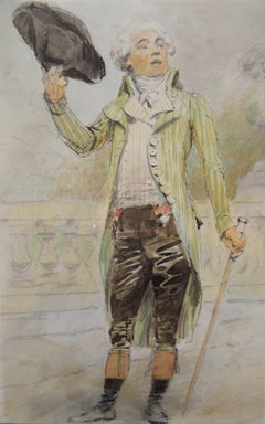 France 19th Century, A young man from the French Revolution era, watercolor