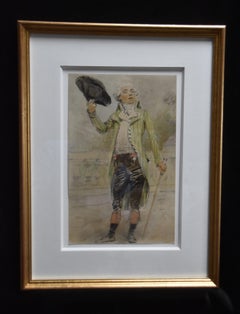 France 19ème siècle, jeune homme de l'ère de la Révolution française, aquarelle