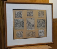 French School 19th century, Set of nine humoristic drawings, pencil on paper