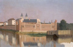 Prosper BARBOT (1798 -1877) View of the Melun prison,  Oil painting