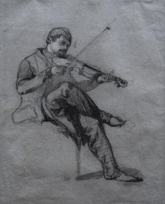 Antique Felix Ziem (1821-1911) A Violonist, original drawing