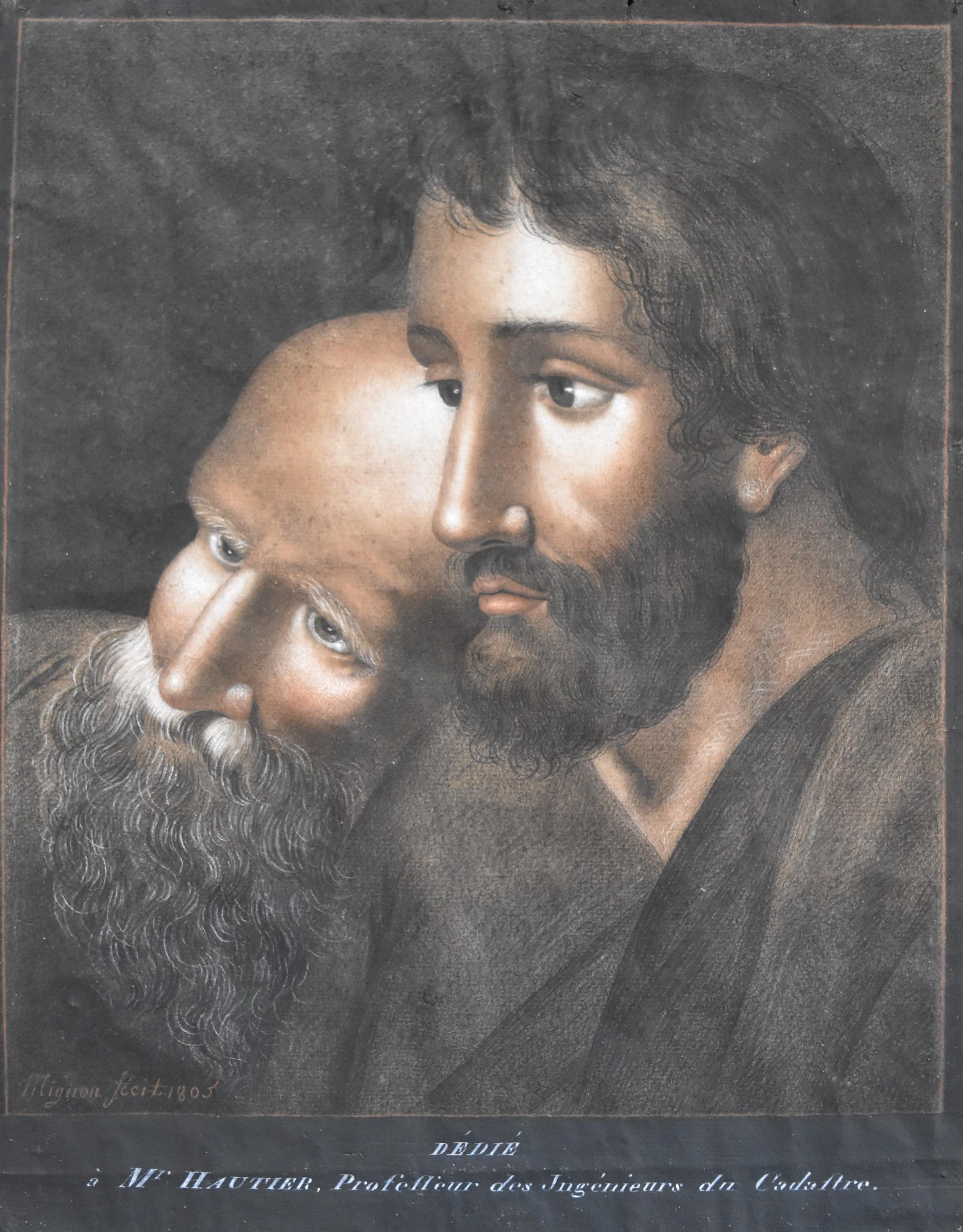 Mignon, Two men, A master and his disciple, 1805, black red and white chalks 