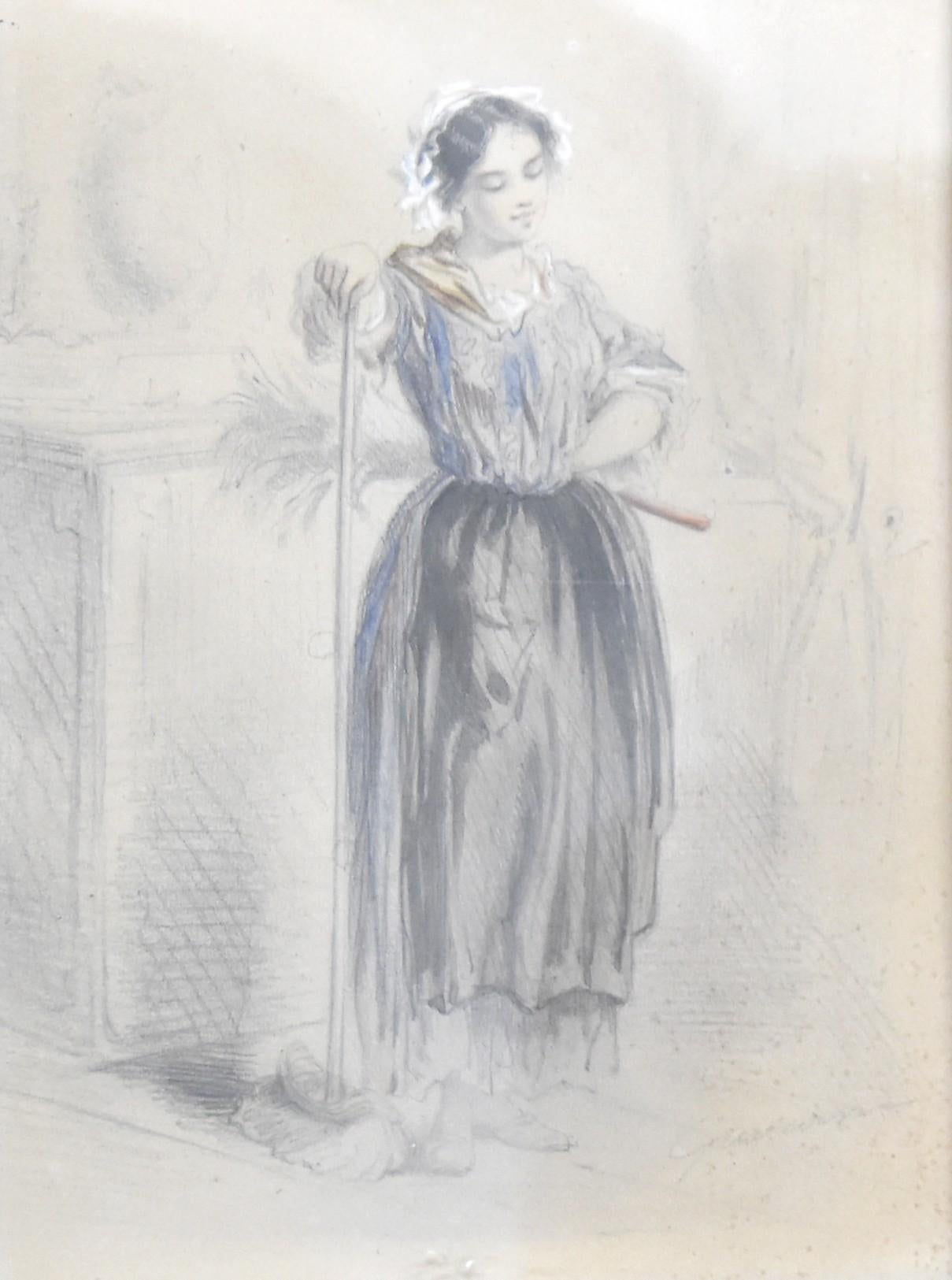 Paul Gavarni (Guillaume Sulpice Chevalier) Figurative Art - Paul Gavarni (1804-1866) La Soubrette (The handmaid), watercolor